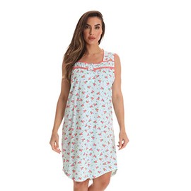 Dreamcrest 100% Cotton Sleeveless Nightgown for Women with Crochet Trim 6778-10417-AQA-L Aqua - Coral
