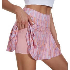 VUTRU Women's Tennis Skirts, High-Waist Tennis Skort with Pockets, Running Skirts, Sports/Golf Skirt with Inner Shorts, pink