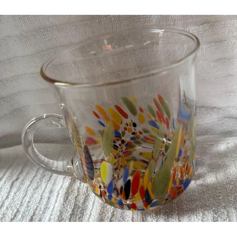 Murano NWT Murano Confetti Mosaic Glass Cup Yellow Splatter Spots
