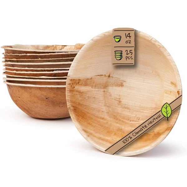 Naturally Chic Palm Leaf Compostable Bowls - 6 Inch Round Biodegradable Disposable Small Dinnerware Bulk Set - Eco Friendly - Bowls for Weddings, Parties, BBQs, Events (25 Pack)