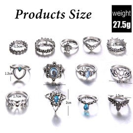 BELICEY Silver Knuckle Stacking Rings Set Blue Crystal Rhinestone Finger Statement Ring Vintage Joint Knot Mid Rings for Teen Girls Stackable Rings Jewelry Accessories