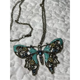 Unbranded New Old Stock Butterfly Necklace Porcelain Painted Crystal Pendant FREE SHIP