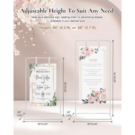 RARTOP Elegant White Wedding Easel Stand, Adjustable 30x20x68 in Welcome To Our Wedding Sign Display Stand with 39 Premium Templates&Leather Straps, Sturdy Display for Wedding, Birthday, Anniversary