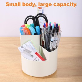 FRETONBA Rotating Pen Holder - 360 Rotating Large Capacity Pens Organiser, Pen Holder Children with 3 Compartments for Desk, Office, School, Family (White