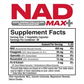 Metabolic Nutrition Nad Max Plus 450mg Antiedad 30 Caps                                                                                               