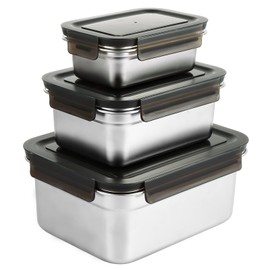 LDHHYH 3PCS Stainless Steel Food Storage Containers with Lids, Stackable Airtight Meal Prep Food Containers Reusable Metal Bento Lunch Box for Kitchen Organization (450ML 1100ML 2500ML)