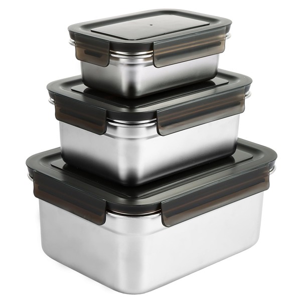LDHHYH 3PCS Stainless Steel Food Storage Containers with Lids, Stackable