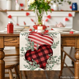 Artoid Mode Eucalyptus Hearts Valentine's Day Table Runner, Holiday Kitchen Dining Table Decoration for Home Party Indoor 13x108 Inch
