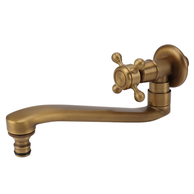 Antique Garden Faucet with Extended Spout Antifreezing Copper Wall Mount