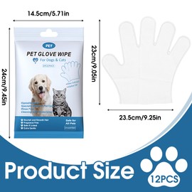 Fogbush Pet Glove Wipes for Dog, 12Pcs Dog Cleaning Gloves Thickened Pet Cleaning Gloves Daily Care and Traveling Cat Wipes Gloves Waterless Gentle Cleaning Wipes for Dogs Cats Face Body Ear Paws Bum