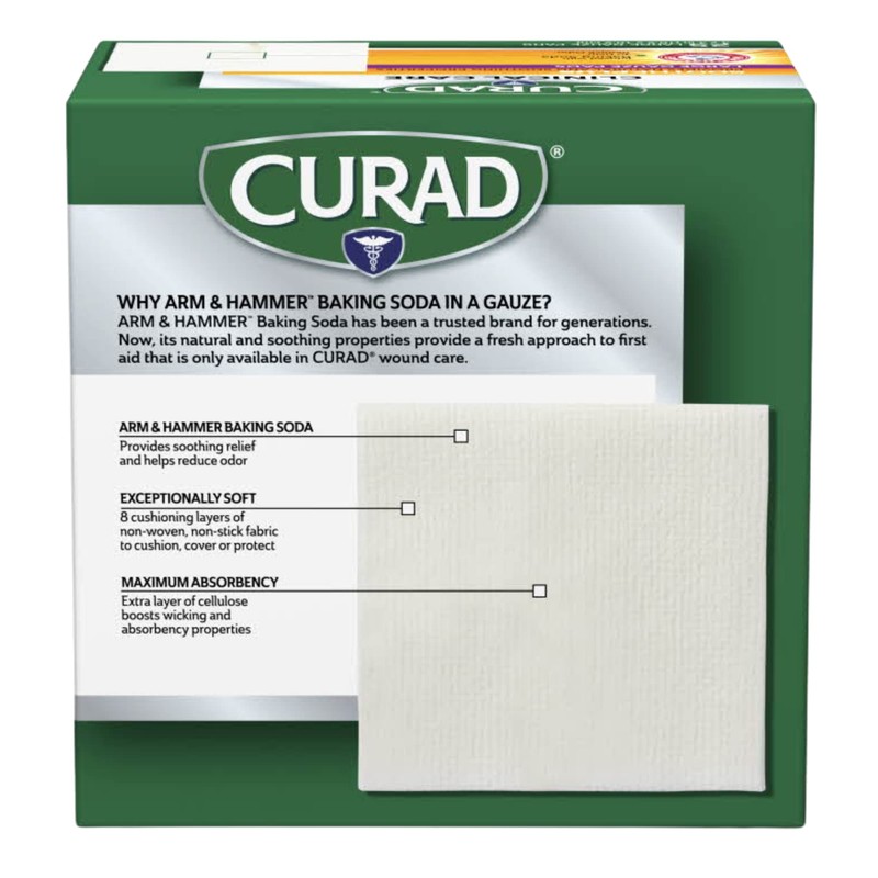 Curad SoothePLUS Gauze Pads with ARM & HAMMER Baking Soda,