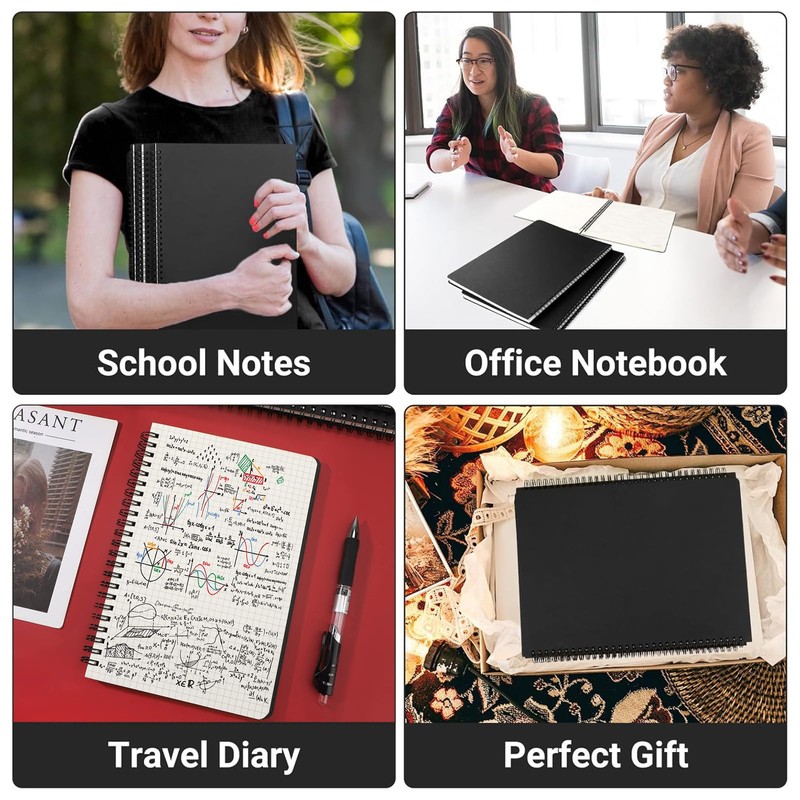 VAIGU:OA Notebook A5 Squared, Pack of 4 Notebooks Spiral Bound