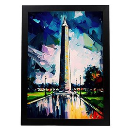 Nacnic Washington Monument Oil Painting Style Poster. Illustrations of monuments and cities in Full Colour Photographic Style. Interior Design and Decoration. Size A3.
