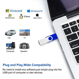 Fesaymi 2 GB USB Flash Drive, Multicoloured, 360° Rotation, Hi-Speed Memory Stick with Lanyard (1 GB, Pack of 10)