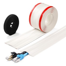Cubierta de cable de 2,5 m, cubiertas de cable de PVC suave para cables en el suelo, cubierta de cable autoadhesiva, protector de cable de gestión de cables para alfombras de oficina comercial, suelos