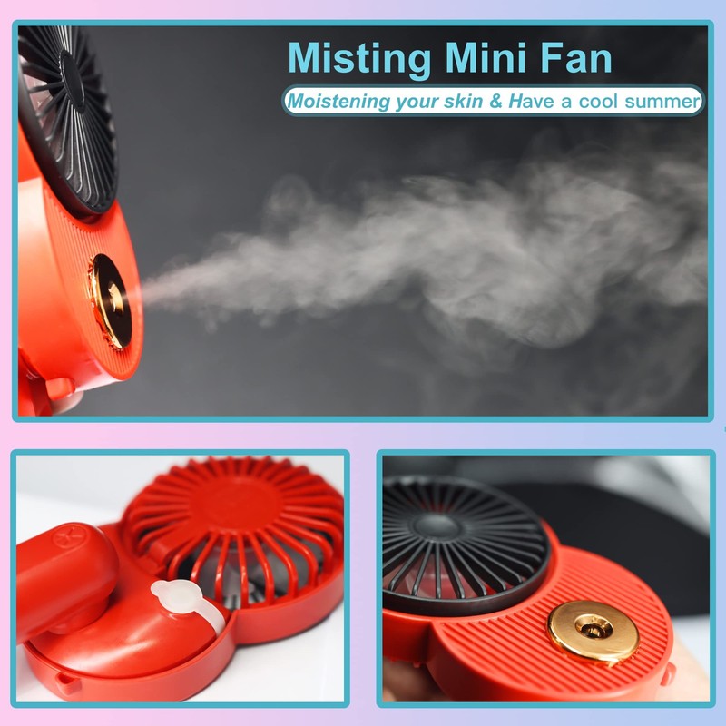 LACOVIA Cute Mouse Misting Mini Fan, Handheld Portable USB Rechargeable