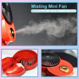 LACOVIA Cute Mouse Misting Mini Fan, Handheld Portable USB Rechargeable Fan with 3 Adjustable Speeds, Foldable For Travelling(Pink&Green)
