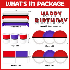 Birthday Party Decorations,123pcs Party Supplies include 6 Different Style Paper Plates,Napkins and Cups for Boys Girls Birthday Decor, Serve 60+Guest