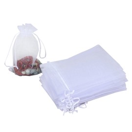 HRX Package 100pcs White Organza Bags, 4 x 6 inches Christmas Wedding Favors Gift Drawstring Bags Jewelry Pouches Candy Mesh Pouches