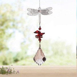 WEISIPU Crystal Suncatcher Prism - Dragonfly Suncatchers for Windows Hanging Rainbow Maker for Windows, Christmas Tree Decor, Gifts (Red)