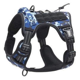 Auroth Tactical Anti Pull Dog Harness Adjustable Breathable Pet Vest Harness for Medium Large Dog Reflective Dog Harness Military Materials Size L, Blue Camo