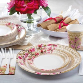 Round Party Paper Plate - 10.25" | Burlap Blossom Collection | Pack of 18