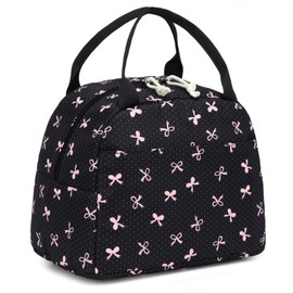 LEDAOU Lunch Box for Women Insulated Lunch Bag Lunch Tote Bags Leakproof Cooler Lunch Case for Travel Work Picnic (Black Bow)