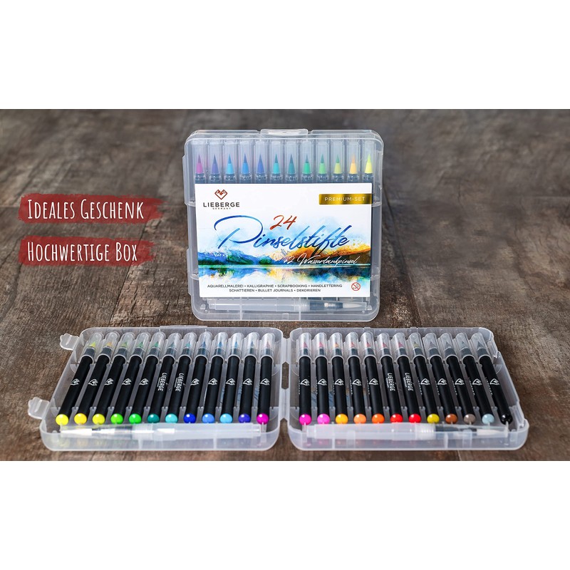 LIEBERGE Brush Pens Premium Set - 24 Watercolour Colours +