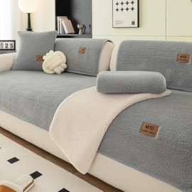 Sherpa Fleece Sofa Cover, Plush Sherpa Fleece Sofa Couch Covers, Funny Fuzzy Couch Covers for Sofa, Sectional Non Slip Sofa Slipcover Furniture Protector for Pets, Light Grey(36"x 94"), Only 1 Pcs