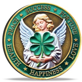 Good Luck Coin with Elephant, 4-Leaf Clover & 777 - Symbol of Prosperity, Health, Happiness & Success - Lucky Charm Token for Positive Energy, Lottery Ticket Scratcher Tool (Single Coin)