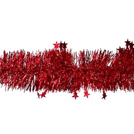 Creativery Christmas Garland, Tinsel with Stars, 8 cm x 3 m, Tinsel Garland, Tree Garland, Christmas Tree Decoration, Choice of Colours: Red 250
