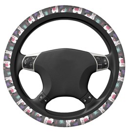 Swono Cartoon Llama Alpaca Car Steering Wheel Covers Cartoon Llama Cute Women Men Interior Accessories Universal 15 Inch Steering Steering Wheel Protector Anti-Skid Grips