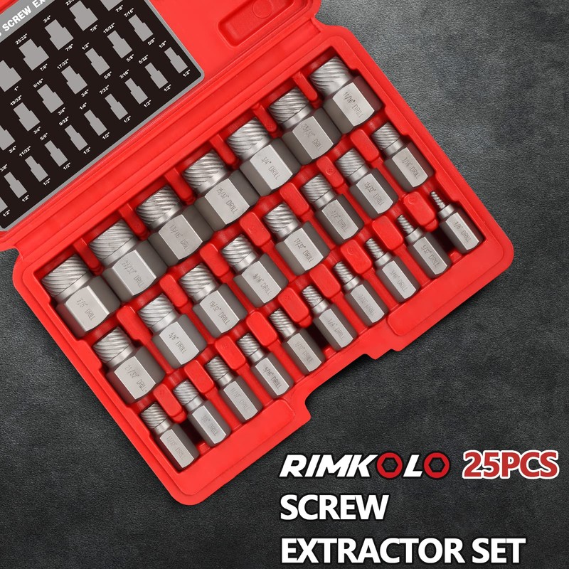 RIMKOLO 25-Piece Screw Extractor Set, Multi-spline Easy Out Extractors CR-MO