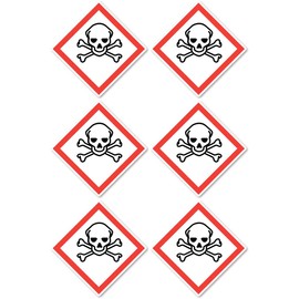 Toxic Danger Symbol UN/GHS Hazard Pictogram Sticker 5cm Pack of 6