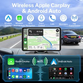 Wireless Apple Carplay Screen for Car, 7" HD Portable Car Stereo Touch Screen with Apple CarPlay & Android Auto with Backup Camera/Mirror Link/Siri/Bluetooth/Voice Control/Navigation/AUX for All Cars