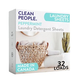 The Clean People Laundry Detergent Sheets - Laundry Soap - Ultra Concentrated, Recyclable Packaging, Stain Fighting - Peppermint, 32 Pack