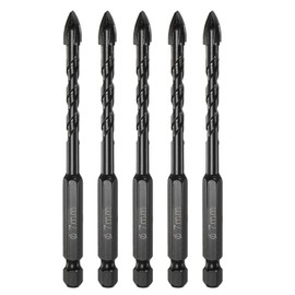 HARFINGTON 5pcs Masonry Drill Bits, 7mm Concrete Drill Bit 1/4" Hex Shank Ceramic Tile Drill Bit Carbide Tip for Brick, Glass, Plastic, Ceramic Tile, Wall Mirror, Black
