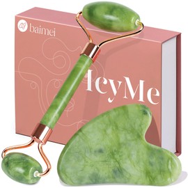 BAIMEI BAIMEI IcyMe Gua Sha & Jade Roller Facial Tools Face Roller and Gua Sha Set for Puffiness and Redness Reducing Skin Care Routine, Self Care Gift for Men Women - Green