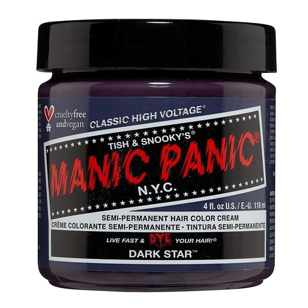 MANIC PANIIC Dark Star Grey Hair Dye - Classic High Voltage - Semi Permanent Hair Color - Very Deep Grey with Slight Purple Undertones - Vegan, PPD & Ammonia-Free - For Coloring Hair on Women & Men