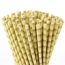 ALINK Biodegradable Bamboo Print Paper Drinking Straws for Drinks, Juices, Smoothies, Shakes, Party Supplies, Pack of 100