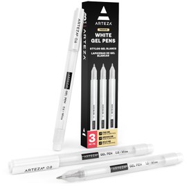 ARTEZA White Gel Pens, Pack of 3, White Rollerball Pens for Artists, Ideal for Drawing and Writing