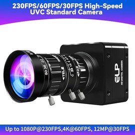 ELP Cámara de zoom USB de alta velocidad, 1080P/230 fps, 4K/60 fps, 12MP/30 fps, USB3.0/2.0 enfoque manual Lightburn cámaras para Windows, Linux, Mac,