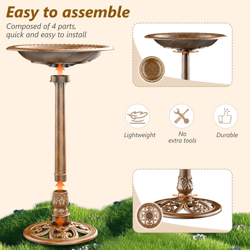 AISITIN 28 Inch Bird Bath with 3.5W Solar Fountain for
