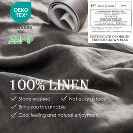 Simple&Opulence 100% Linen Duvet Cover Set 3pcs Basic Style Natural French Washed Flax Solid Color Soft Breathable Farmhouse Bedding with Button Closure - Dark Grey, King