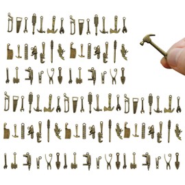 Loutas bowdee 100 Pcs Bronze Color Tool Miniature Figurines Mini Tool Figurines Miniature Tools Including Hammers, Screwdrivers, and Wrenches for DIY Crafts