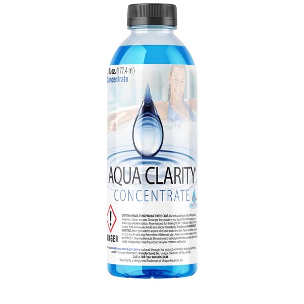 Aqua Clarity 3-in-1 Hot Tub Conditioner, Clarifier & Cleaner, 6 oz Concentrate for 1 Year Supply, Purge & Weekly Maintenance, Reduce Chemical Usage, Works with All Sanitizers & Enzymes