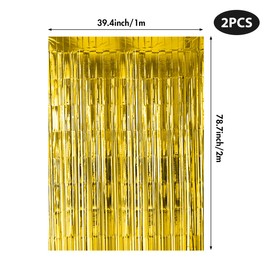 Aoen 2PCS 6.5Ft Gold Foil Fringe Curtains Metallic Tinsel Streamers Backdrop for Party Prom Birthday Favors Decoration Christmas Decorations Party Favors, 1 x 2m/ 3.3 x 6.5 feet