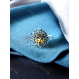 Silver Grace Jewelry Sunlight Ring Oval Cut Citrine Ring -  s925 - Size 5 6 7 - Elegant Woman Jewelry