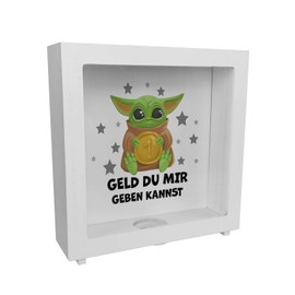 Baby Alien Frame Wooden Money Box with Saying Geld du Mir geben Kannst EIN Funny Piggy Bank for Science Fiction Fans Alien Baby Cute Money Box Children Nursery