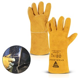 STAHLWERK Genuine Leather Welding Gloves - Heat and Fire Resistant Welding Gloves for Welding and Plasma with Forearm Protection, High Thermal & Mechanical Resistance, One Size (35cm)